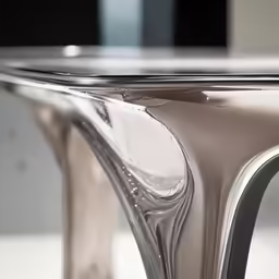 a black and white photo of a shiny table