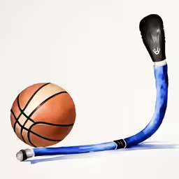a drawing of a basketball next to a blue hose