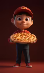 a young boy holding a giant waffle in the middle of his hands