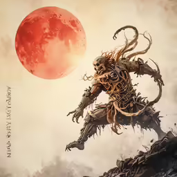 an alien creature leaps up into the air