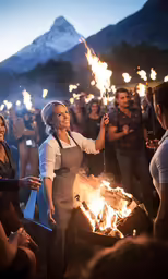 a woman in a dress holding a sparkler in her hand
