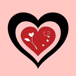 a heart shaped sign with the words you love is on it,an image of a heart that is shaped like a flower,heart with flowers on the front with a message on the inside,a heart with two hearts inside of it,the heart is red and has black petals