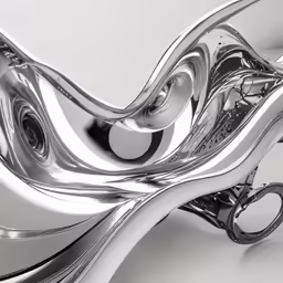 a silver sculpture with the design of wavy curves