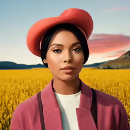 a girl is wearing a large pink hat