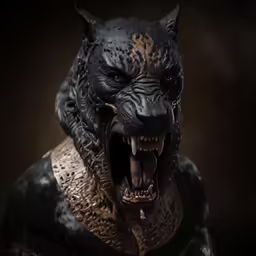 a statue is in black with its mouth open