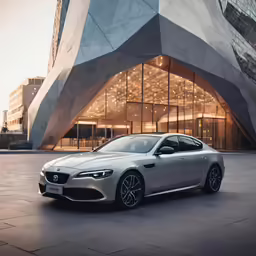 the new maserator is parked in front of a building