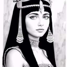 an egyptian woman in a traditional head dress, veil and necklace