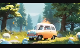 an old car that is parked on the road