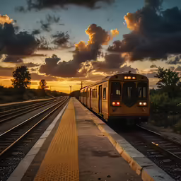 there is a train that is going by the station