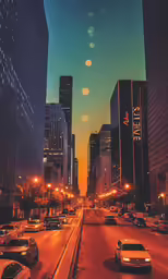 cars driving on a city road at night