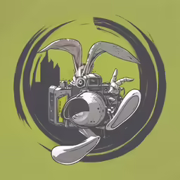 a drawing of a camera with a bird on top
