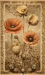 a painting of flowers with decorative design on them