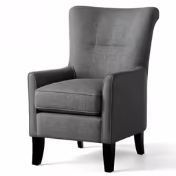 the dark colored chair has black legs and a grey upholstered seat