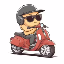 a man with headphones and sunglasses on a scooter