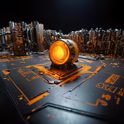 an electronic device with some sort of yellow light on it