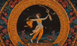 a painting of a girl with a broom dancing