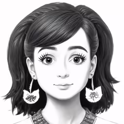a woman with large earrings and a white top