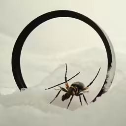 a spider sitting inside an icy circle