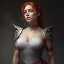 the woman is dressed up in armor