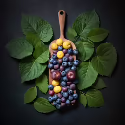 a wooden cutting board topped with lots of different types of fruit