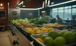an assortment of fruits displayed on metal trays