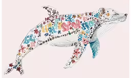 the painting shows an animal with colorful patterns on it