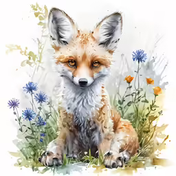 a picture of a fox sitting on the grass