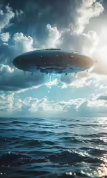 an object floating above the ocean in the sky