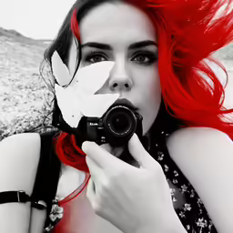 an attractive woman taking a photo with a camera