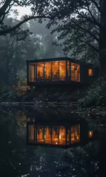 two people at the table outside of a house
