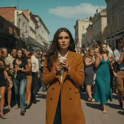 a woman is walking and using her cell phone