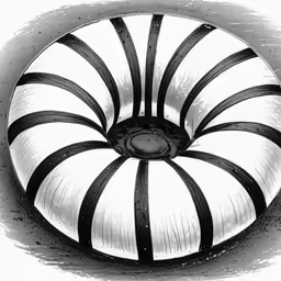 the inside of a bowl in black and white