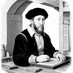 an old fashioned drawing of a man using a laptop