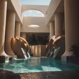 an empty swimming pool inside of a building