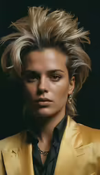 the woman with blonde hair is posing for a picture