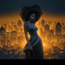 an artistic picture of a woman standing on a city