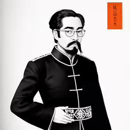 a drawing of a man with glasses and mustaches