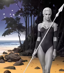 a beautiful woman in a sexy bodysuit holding a flag