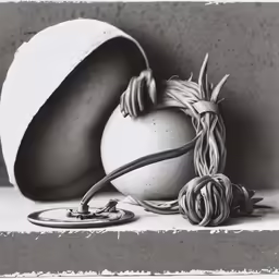 this is a black and white picture of two vases with hair