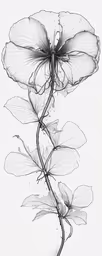 a flower in black and white is shown,an image of a single flower drawn by hand