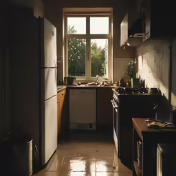 an open kitchen window showing sunlight streaming in