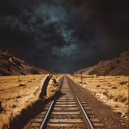 train tracks leading into the distance under a cloudy sky