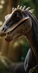 the head of a close - up dinosaur with horns
