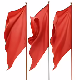 three red flags with an angled design in the top corner
