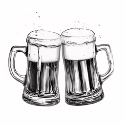 two large beer mugs with water splashing out the sides