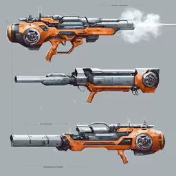 some artwork of some type of weapons on a gray background