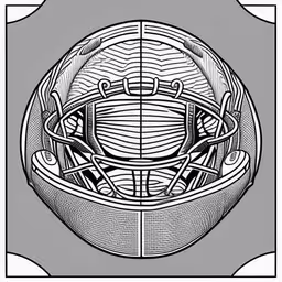 an image of an ornate design in the form of a bowl,a black and white illustration of an eye,a close up of a bowl with knives and spoons,a drawing of an intricate design in black and white,an artistic drawing of a helmet and some scissors
