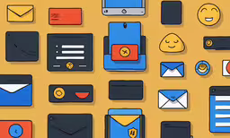 many types of email and phone screens on display,a collection of email and social media icons