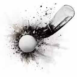 black and white painting of a bottle next to an egg