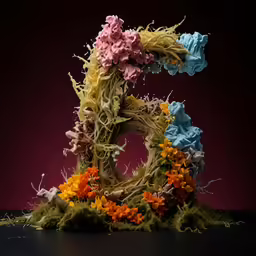 a number 5 decorated with flowers and grass